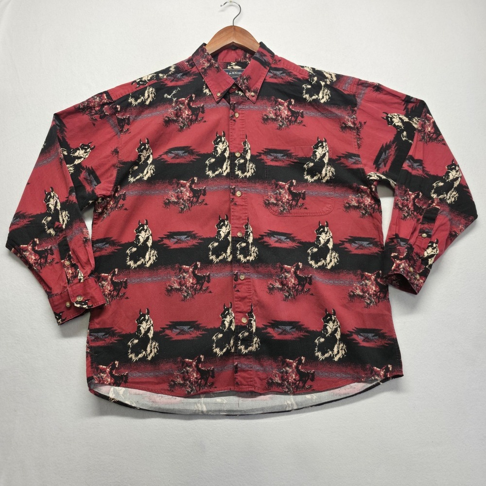 Bit & Bridle Men's Wild Horses Button Up Long Sleeve Shirt Size 1X